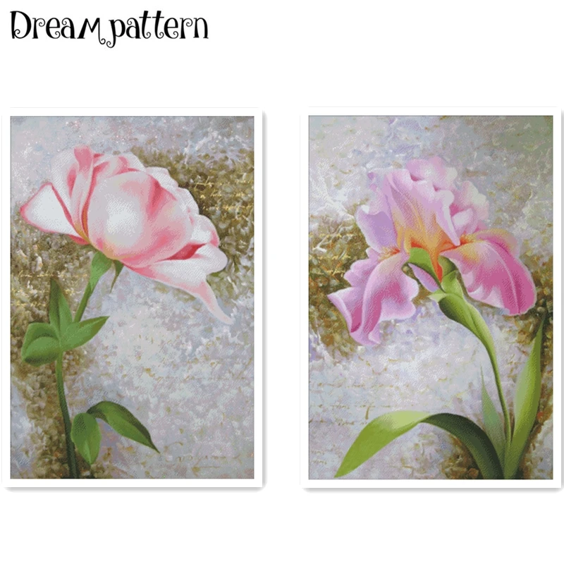 

Pink rose iris flowers cross stitch kits package 18ct 14ct 11ct cloth silk cotton thread embroidery DIY handmade needlework