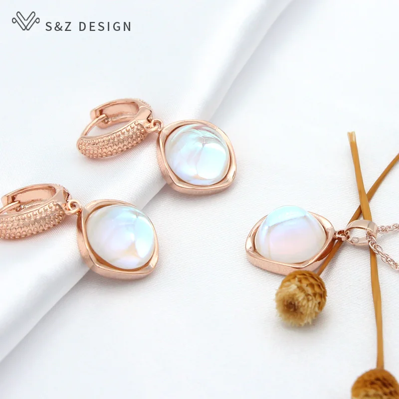 S&Z DESIGN Elegant Round Colorful Crystal Dangle Earrings Jewelry Sets For Women Girls Wedding Party Fashion Pendant Necklace