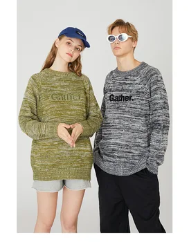 

New fashion couple simple sweater loose round neck long sleeve Pullover knitted casual sweater
