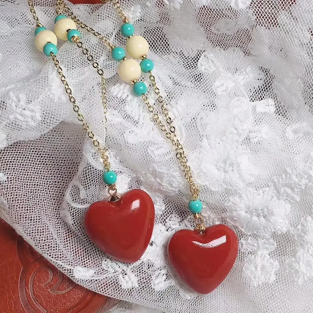 

18mm Certificate Natural Stone Precious Red Coral Rare Pendant Heart Love Women Crystal Healing Stone Fashion Necklace AAAAA