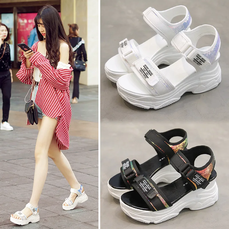

Seckilling Sequin Model Platform Velcro Sandals Rebate Does Not Change Oh