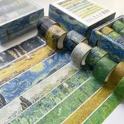 Autocollant de peinture à l'huile Van Gogh 3m, 8 rouleaux/boîte, ruban décoratif, Art du bronzage, ciel étoilé, Washi, bricolage, masquage, scellage, boîte cadeau 