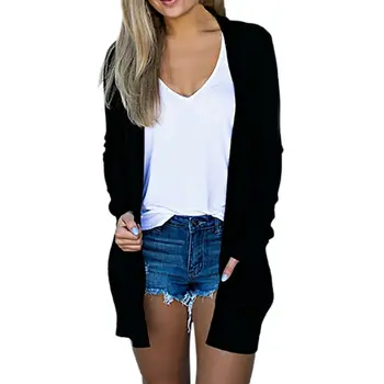 

Loose Jacket Women Cardigan Knitted Coat Spring Fall Long Sleeve Pockets Solid Sweater Autumn Casual Tops Outwear Coats