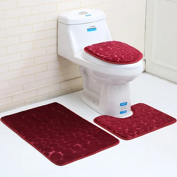 

Bathroom Non-Slip Pedestal Rug + Lid Toilet Cover + Bath Mat