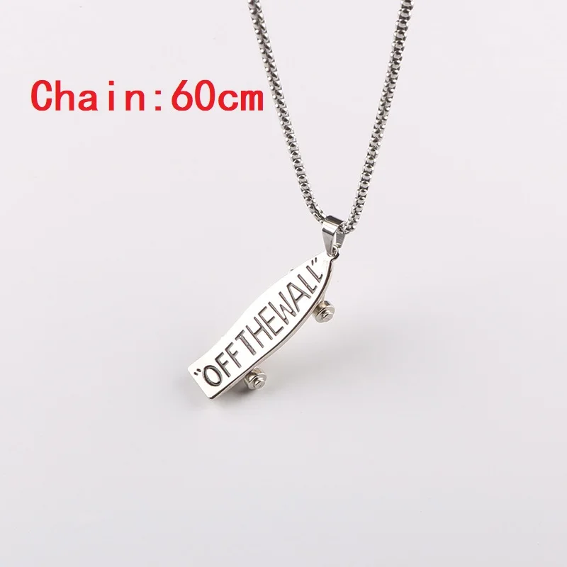 Collar con Colgante de Patineta con el Eslogan "OFF THE WALL" (Acero Inoxidable) H01dc8edd5e104791a527efe75ab1927bP