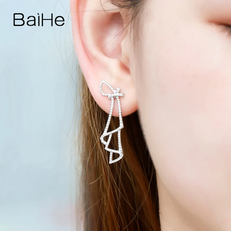 BAIHE Solid 14K белое золото 0.70ct(всего) H/SI натуральные Алмазы обручальные женские модные ювелирные изделия подарок серьги-гвоздики