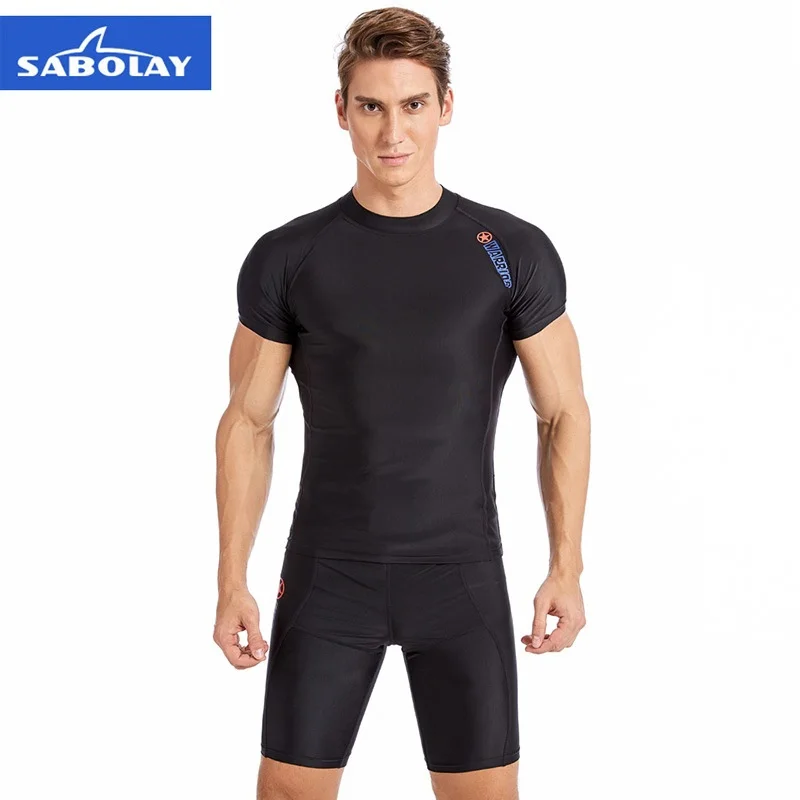 

Men Short Sleeve Rashguard Lycra Tight Beach Shirt Trunk Quick dry Swimsuit Surf Sunscreen UV Rash Guard Diving Suit L