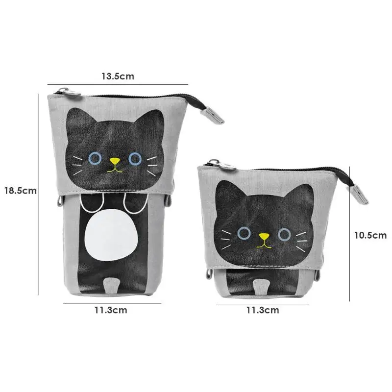 Simple Canvas Cotton Linen Candy Color Cat Stationery Cosmetic Wallet Bag Pen Container Pencil Cases Storage Bag Gifts for Child
