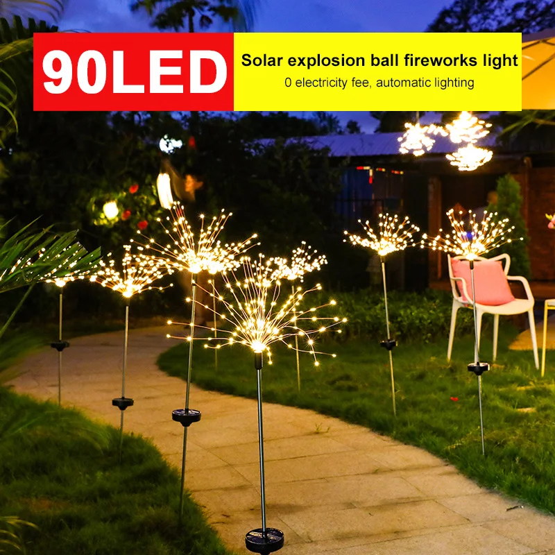 Firework String Light Fairy Bouquet Dandelion Lights Solar Energy 90LEDs Wedding Outdoor Decoration Christmas Home Festival