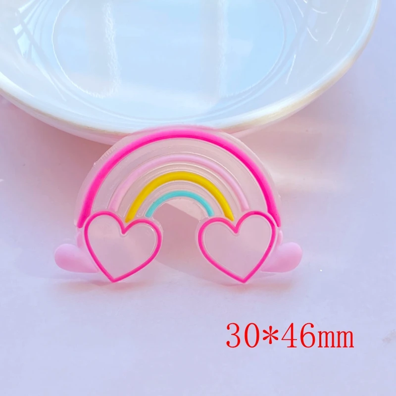10Pcs Cute Transparent Cartoon Rainbow Series Pvc Flexible Glue Flat Back Diy Scrapbook Embellishment Phone Craft Decoration 
