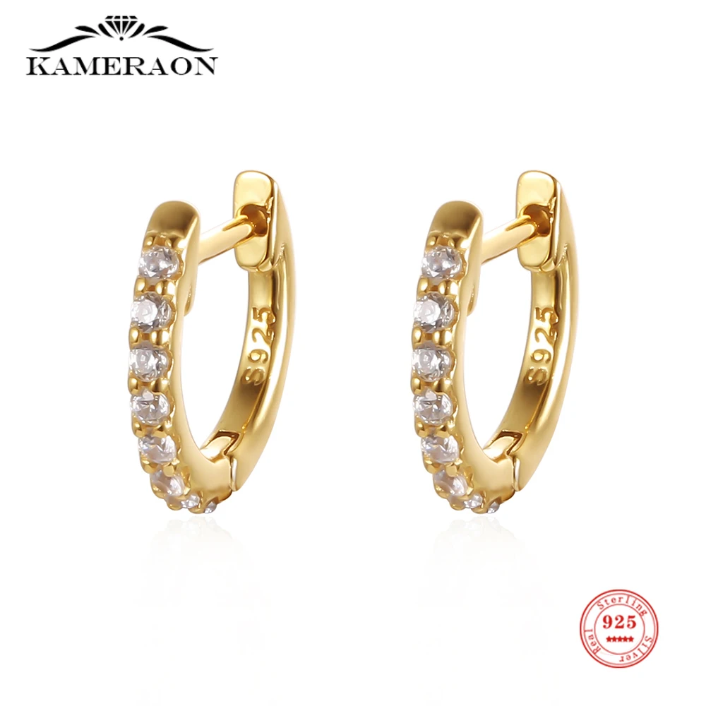 

S925 Sterling Silver Earring Gold Small Simple Circle Hoop Earrings Shiny CZ For Women Birthday Simple Noble Jewelry Gift