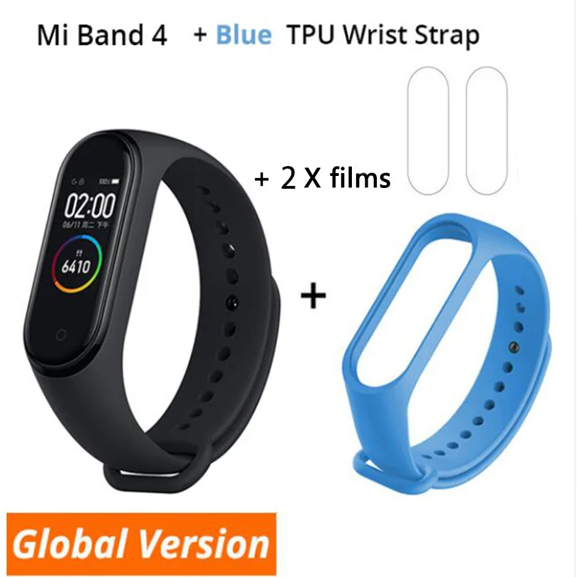 B4 n film n s-blue Новинка, Xiaomi mi-браслет 4 Smart mi Band 4, браслет, пульсометр, фитнес, 135 мА/ч, цветной экран, Bluetooth 5,0 - Цвет: B4 n film n s-blue