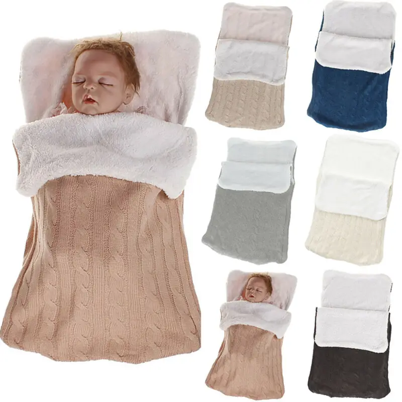 

Baby Boy Girl Hooded Sleeping Bags Knit Wrap Blanket Warm Baby Carriage Sleeping Bag New Solid Color Winter Warm Sleeping Bags