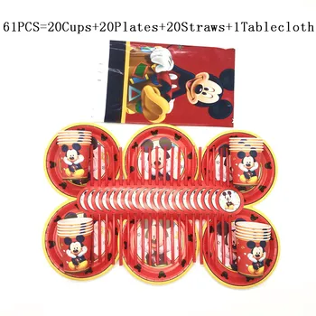 

61Pcs Disney Red Mickey Theme Baby Boy Cup+Plate+Straw+Tablecloth Happy Birthday Kids Favor BabyShower Party Decoration Supplies