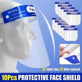 

10pcs Splash-Proof Protective Face Shield Reusable Full Face Protective Mask Saliva Protection Clear Visor Respirator