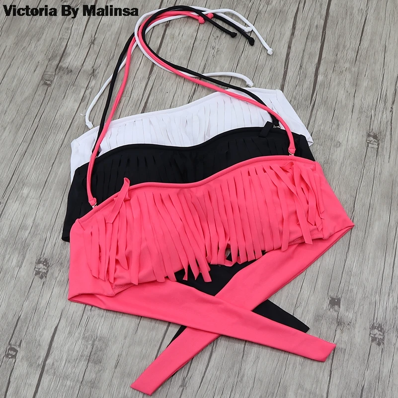 

Summer Women Tassel Bra Bikini Red Swimsuits Sport Fringe Top Swimwear Beachwear Thong Cheeky bottom Sexy Secret Bikinis Set