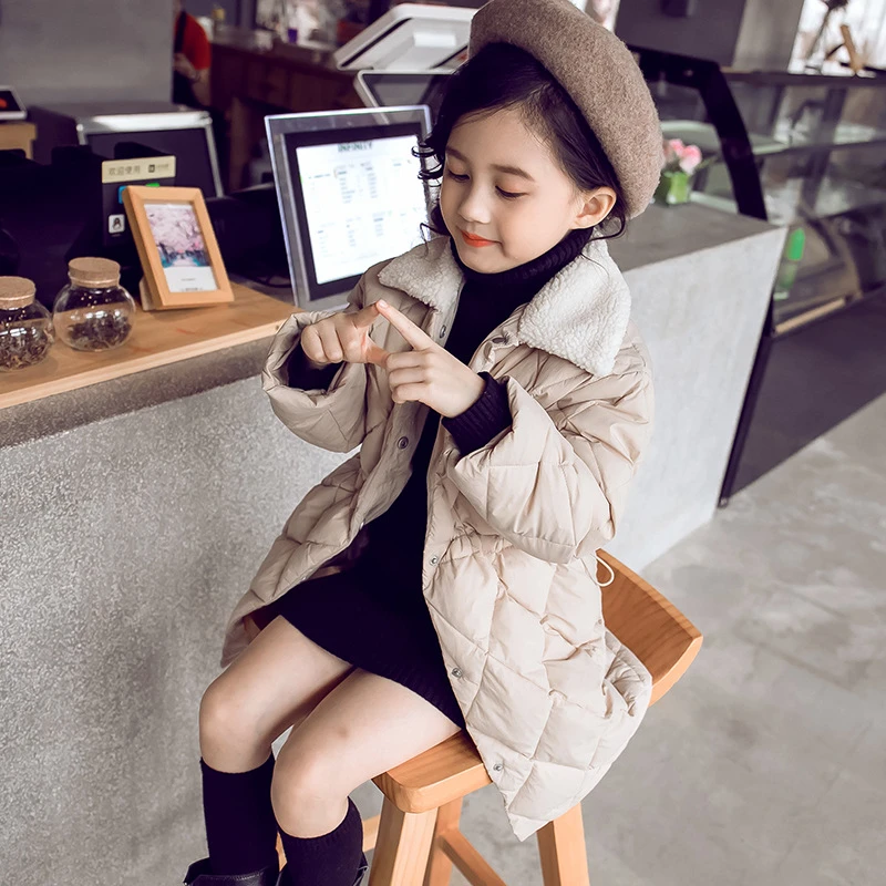 Korean Fashion Teenage Girl Warm Coat Winter Jacket For Girls Cotton-Padded Long Parka Coats Kid Outerwear Snowsuit Teen Clothes - Цвет: Beige