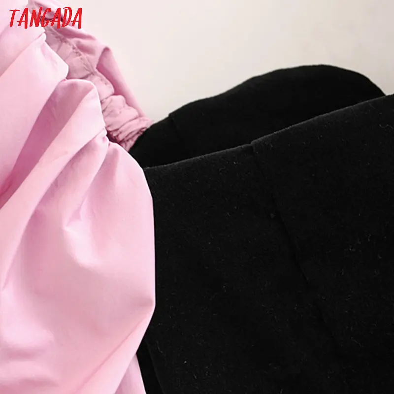 Tangada Женская эластичная бархатная блузка короткий стиль модная Лоскутная пышная рубашка с длинным рукавом женские шикарные топы 3H270
