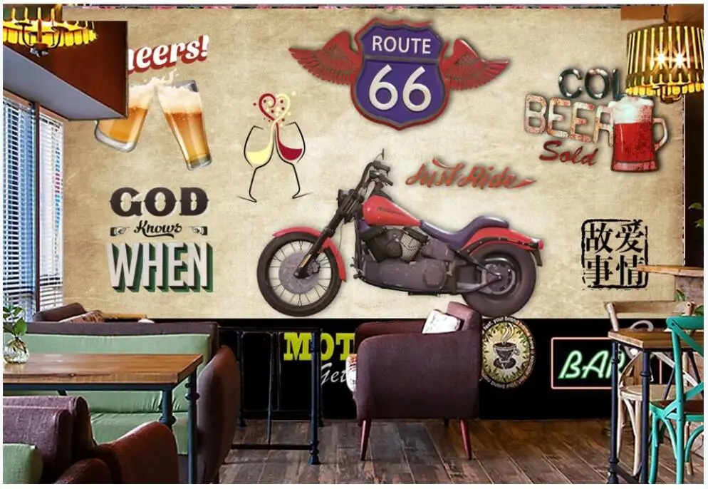 

3d настенные росписи, обои для гостиной, ретро, Ностальгический мотоцикл, пиво, кейтеринг, бар, домашний декор, обои для стен 3 d