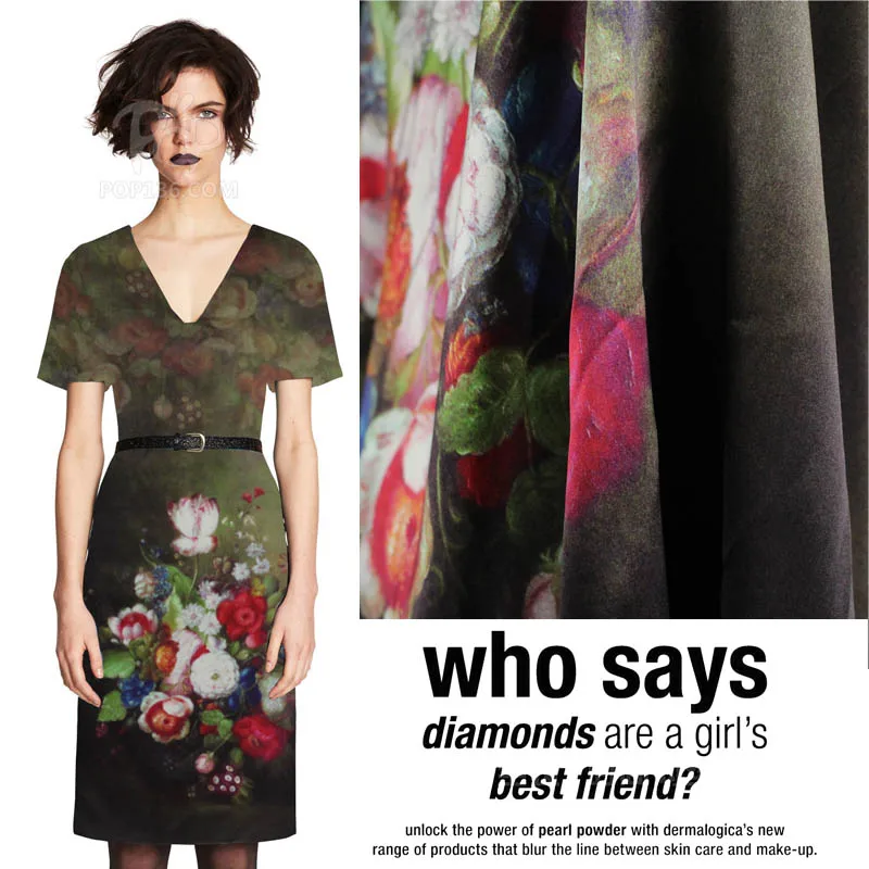 Тяжелая водолазка из шелка тутового шелкопряда шелк простой, но элегантный завод цветок печатных платье на продажу ткани