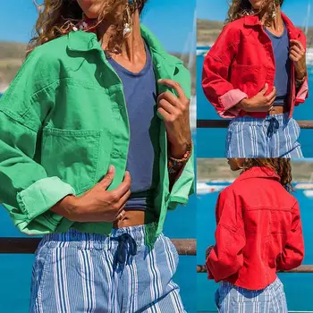 

New Coat Women Spring and autumn Jackets Womens Ladies Retro Solid Bomber Denim Short Jackets Casual Coat chaqueta mujer