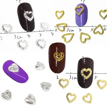 

40Pcs 3d Nail Art Decorations Heart Studs Hollow Charms Manicure Decors Silver Nailart Supplies Metal Ornaments for Design Diy