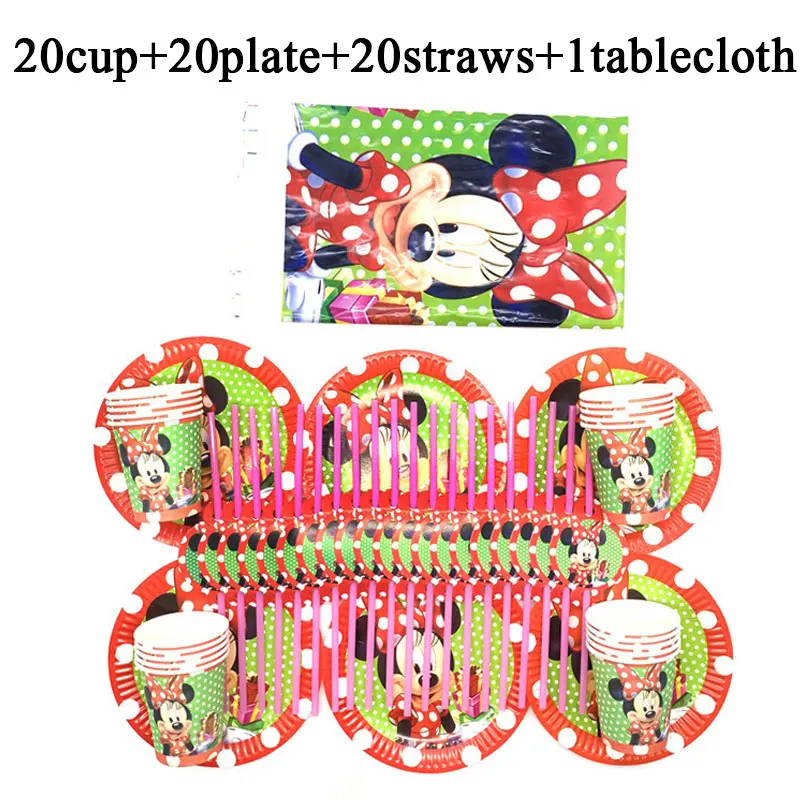 

Disney Red Minnie Mouse Disposable Cups Plate Straws Tableware Set Baby Shower Tablecloth Cartoon Minnie Birthday Party Supplies