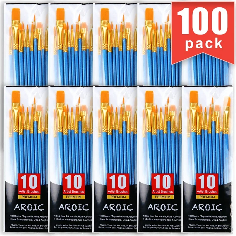 Painting Brush Set, 1-10 Packs /10Pieces, Nylon Brush Head, Suitable for Oil and Watercolor, Perfect Suit of Art oil Painting - Цвет: brush-100