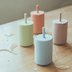 Infantil novo copo de alimentação com palha à prova dwaterproof água 2021 design cores sólidas eco friendly sippy cup bebê beber garrafas coisas do bebê
