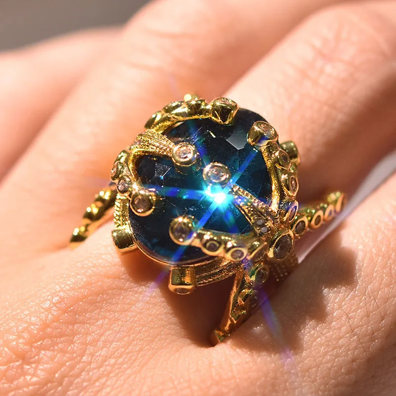 Vintage Dark Blue Zircon Frog Crystal Rings for Women Boho Animal Sea Star Engagement Ring Fashion Gothic Accessories O4M374