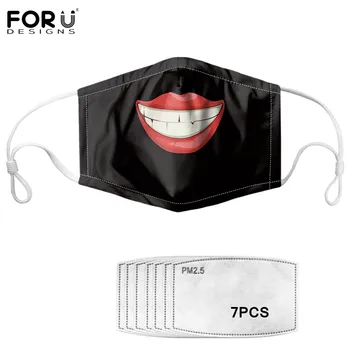 

FORUDESIGNS Red Lips Funny Tooth Maske With 2 Filters Anti Haze Mascarilla Mask Unisex Reusable Creative Emoticon Masque Mask