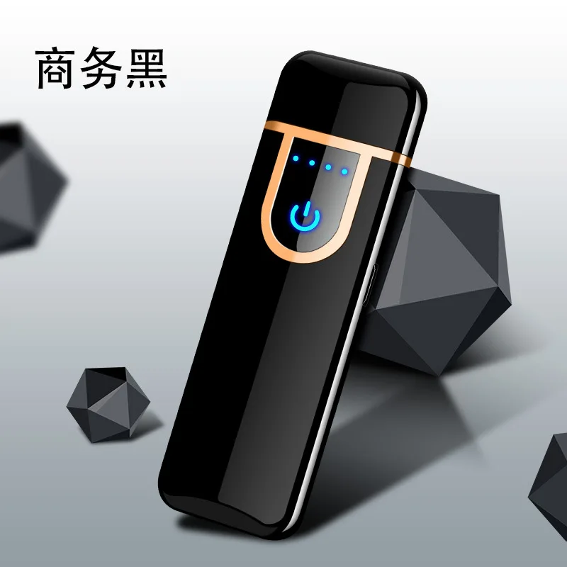 Двухсторонняя USB Зажигалка, ветрозащитная электронная сигара, зарядная зажигалка, сенсорные индукционные электронные зажигалки на заказ, плазменные зажигалки - Цвет: Black