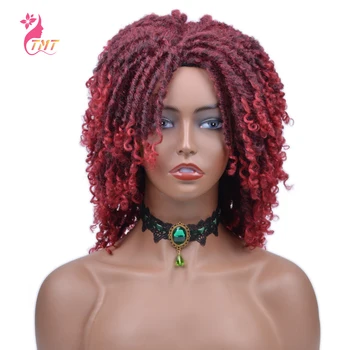 

Soft Short Synthetic Wigs For Black Women 6 Inch Low Temperature Fiber Dreadlock Wig Crochet Twist Hair Ombre Red Cosplay Wig