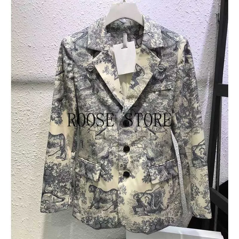 

Cosmicchic Animal Print Cotton Blazer Lapel Collar Single Breasted Coat Long Sleeve Casual Women Blazer Runway Coat 2019 SS