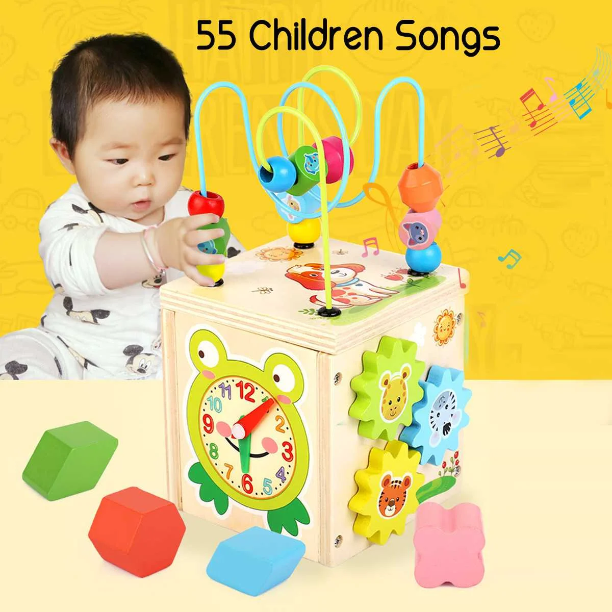 

Multi-function 5 In 1 Wooden Bead Toys Circles Bead Abacus Clock Puzzles Learning Educational Toys Gift For Baby Child Kids