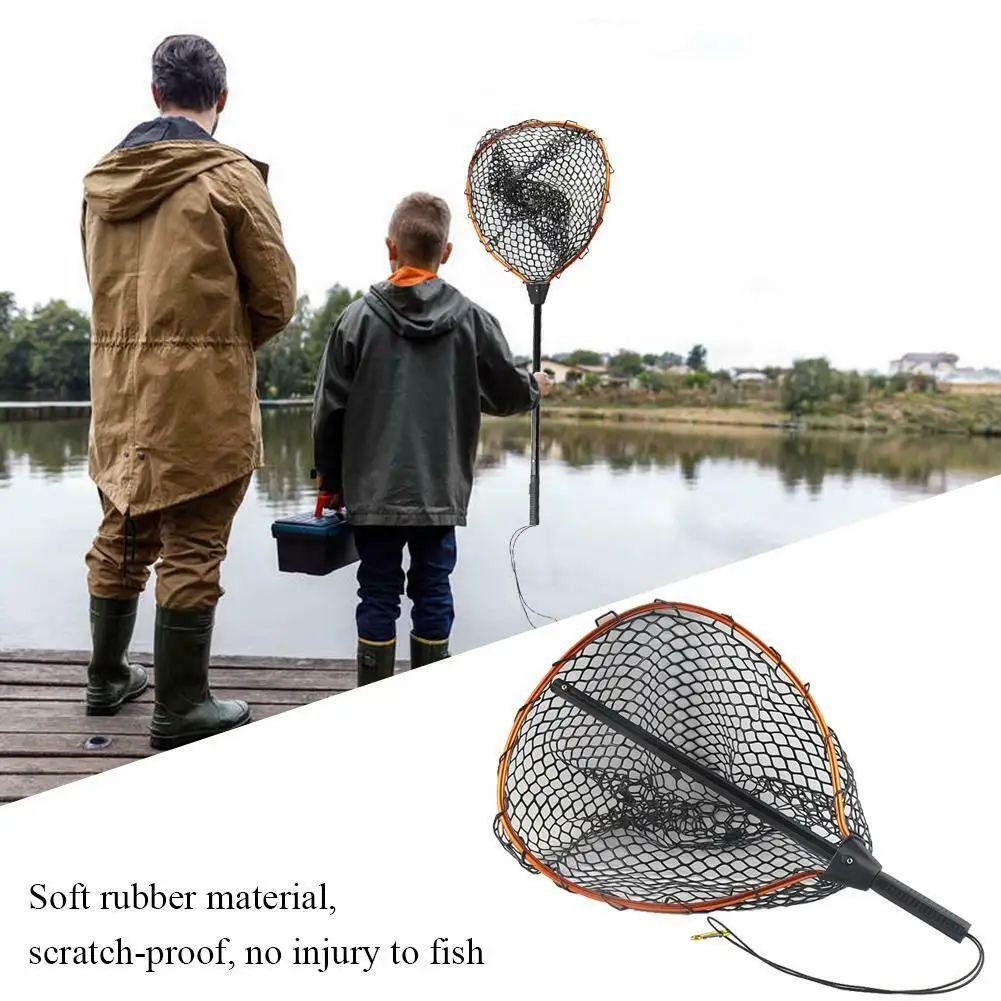 Fishing Net Aluminum Pole Retractable Telescoping Foldable Landing Rubber Net&T8