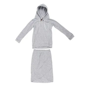 

Autumn-summer Women Casual Hoodies Top + Irregular Skirts Sport Suit Grey XL