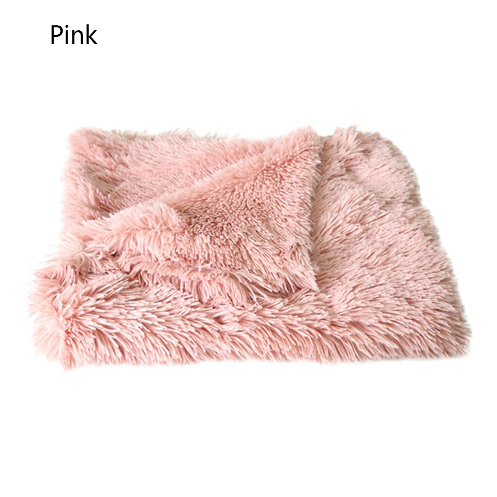 Зимнее одеяло для кошек и собак, длинный плюшевый коврик для кровати для собак, двойной утолщенный мягкий удобный глубокий спальный домик для собак и кошек - Цвет: Pink