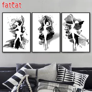 

FATCAT Ballet Dancer Black White square diamond painting rhinestone of embroidery 100% round diamond mosaic diamond art AE231
