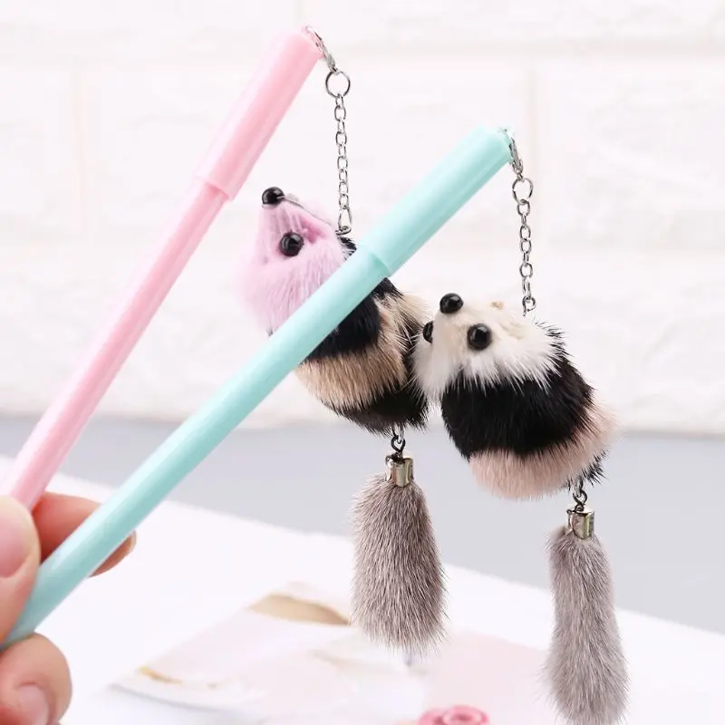 3pcs/set Kawaii Cartoon Mouse Plush Pendant Gel Pens Black Ink Signature School Office Stationery Gift | Канцтовары для офиса и