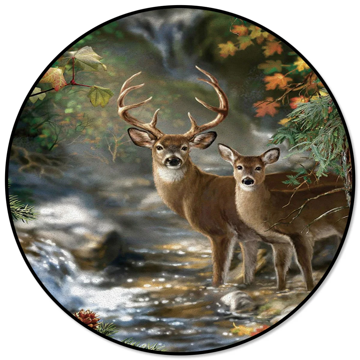 Круглый ковер с лесным оленем, природным пейзажем, ковры для гостиной, декоративные коврики для детской комнаты, коврики для спальни, современные коврики