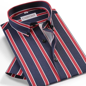 

Men's Wear 2020 Summer Short Sleeve Casual Multi Color Striped Shirt Pocket-less Design Standard Fit Button Down Collar Shirts