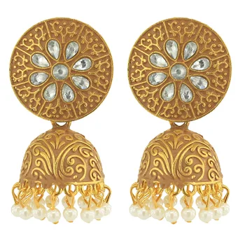 

Middle East Afghan Pearl Tassel Earring Statement Indian Jewelry Carved Flower Big pendientes Crystal Earring Bridal Wedding