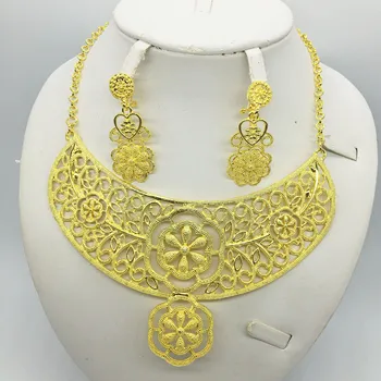 

HOT Fashion wedding Dubai Africa Nigeria African Jewelry set gold-color necklace Earrings romantic woman Bridal Jewelry Sets