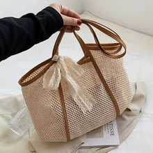 

High Capacity Women's Shoulder Handbag Big Bohemian 2021 Casual Summer Straw Beach Tote Travel Shopper Weaving Purse