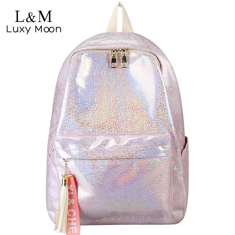 Backpack School-Bag Glitter-Bling Teenage-Girls Silver Women Rucksack Stundents-Bags