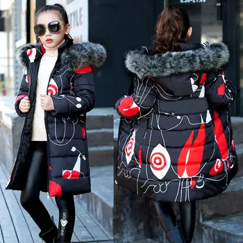 

2019 Fashion Children's Clothing Winter Fur Jacket for Girls 12 Years Old Warm Hooded Thick Cotton-Padded Long Solid Coat