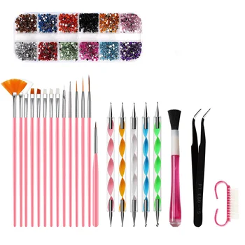 

23 Piece Set Acrylic Nail Art Brush Set UV Gel Nail Polish Painting Brushes Dotting Pen Kit Manicure Clean Brush Tool