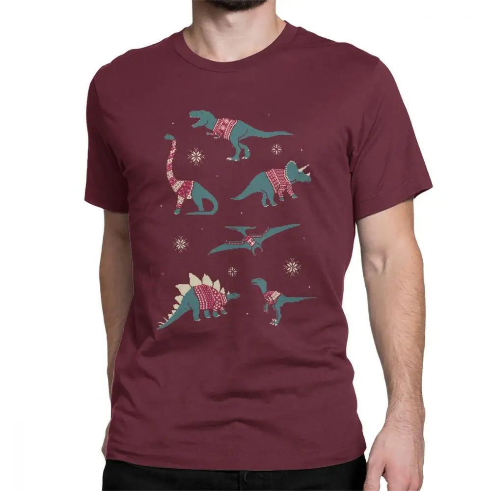 Burgundy Свитера one yona Dinos In, Забавные футболки, мужские топы с короткими рукавами, Летние Стильные футболки, Рождественская футболка, динозавры, праздничные - Цвет: Burgundy