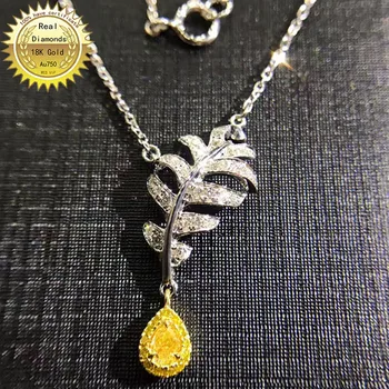 شراء18K عقد ذهب طبيعي 0.2ct الماس الأصفر وقلادة الماس الأبيض 0.21ct